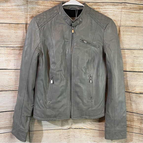 LaMarque quilted leather biker gray jacket women Size XS - Picture 10 of 11